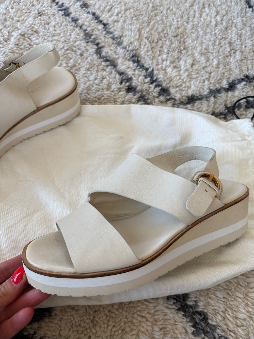 Vince Shelby Flax Cream Leather Slingback Platform Sandals with buckle 8 - Picture 3 of 11